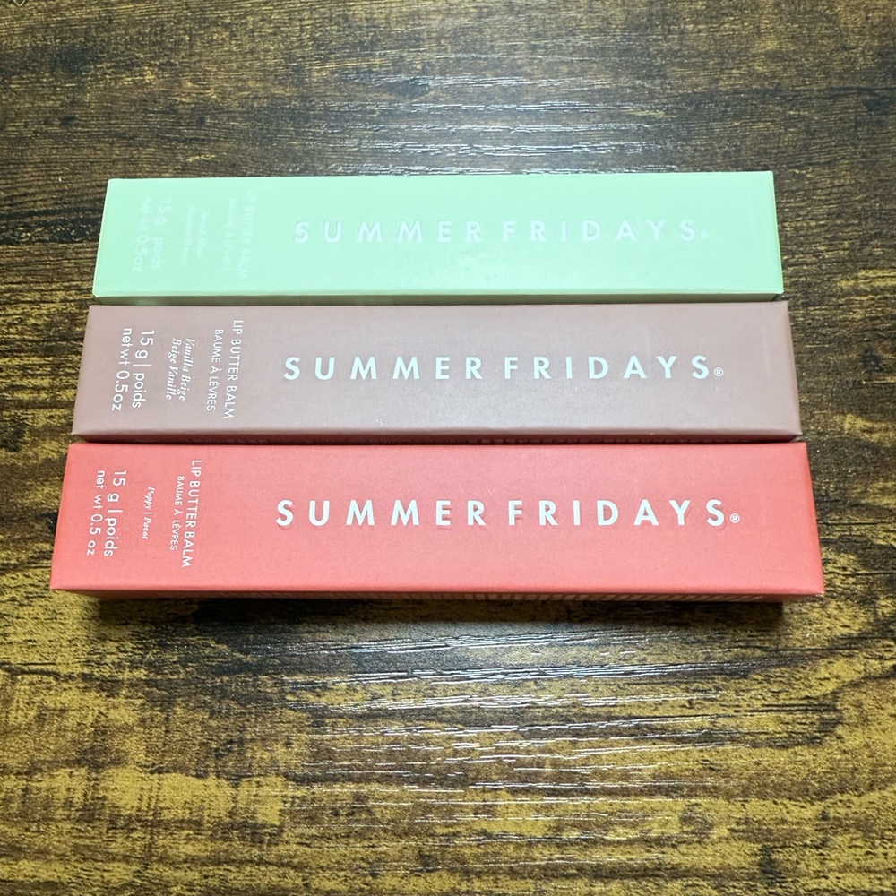 Summer Fridays Lip Balm Set in Green, Brown, and Red